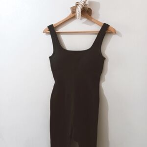 Black Ribbed One Piece Bodycon Stretch Tummy Control Yoga Layering Jumpsuit